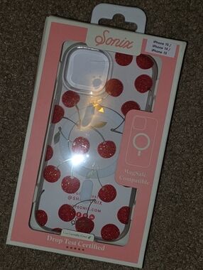 Sonix Clear MagSafe Case with Red Glitter Cherries